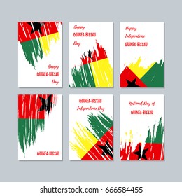 Guinea-Bissau Patriotic Cards for National Day. Expressive Brush Stroke in Flag Colors on white card background. Vector Greeting Card.