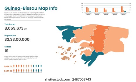 Guinea-Bissau political map of administrative divisions states, Colorful states in Guinea-Bissau map infographic, Guinea-Bissau Map Info, Guinea-Bissau Population.