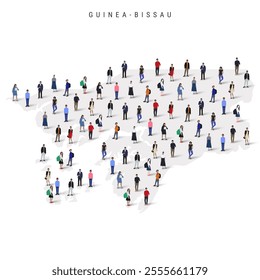 Guinea-Bissau population map. Large group of realistic a diverse crowd of people figures in a shape of Guinea-Bissau map. Flat vector illustration isolated on white.