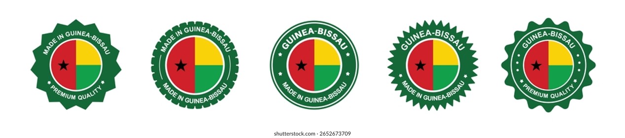 conjunto de etiquetas de produto guinea-bissau. guinea-bissauflag, premium fabricado na guiné-bissau. Etiquetas, selos, carimbos, bandeiras, ícones