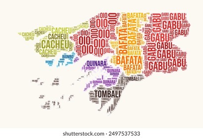 Guinea-Bissau regions word cloud. Country logo design. Regions typography style vector image. Guinea-Bissau colored text cloud. Elegant vector illustration.