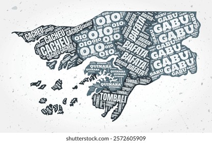 Guinea-Bissau regions word clouds. Country shape on textured background. Guinea-Bissau design in typographic style. Awesome vector illustration.