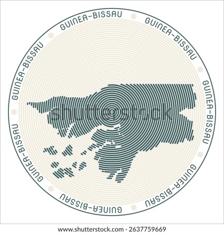 Guinea-Bissau round logo design. Country shape build of rings. Guinea-Bissau text around the country. Vector Illustration.