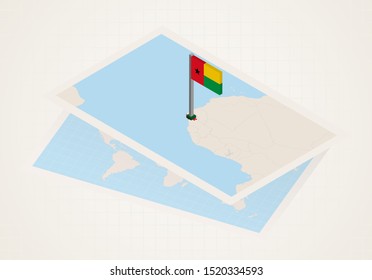 Guinea-Bissau selected on map with 3D flag of Guinea-Bissau. Vector paper map.
