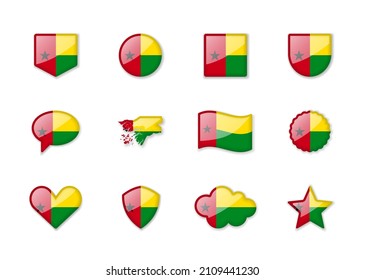 Guinea-Bissau - set of shiny flags of different shapes. Vector illustration