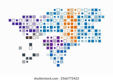 Guinea-Bissau, shape of the country build of colored cells. Digital style map of the Guinea-Bissau on white background. Large size square blocks. Amazing vector illustration.