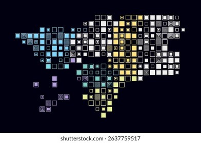 Guinea-Bissau, shape of the country built of colored cells. Digital style map of Guinea-Bissau on a dark background. Large size square blocks. Plain vector illustration.