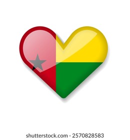 Guinea-Bissau - Shiny Flag in the Form of Heart. Vector Illustration.