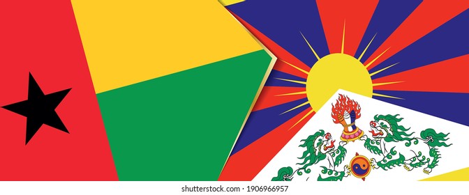 Guinea-Bissau and Tibet flags, two vector flags symbol of relationship or confrontation.