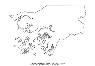 Guinea-Bissau vector map contour silhouette isolated on background silhouette. High detailed illustration. Country in west Africa.