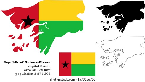 Guinea-bissau vector map, flag, borders, mask , capital, area and population infographic