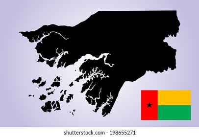 Guinea-Bissau vector map silhouette and vector flag isolated on background. High detailed illustration. Country in Africa.