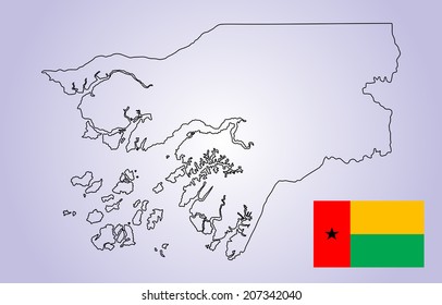 Guinea-Bissau vector map silhouette and Guinea-Bissau vector flag isolated on background silhouette. High detailed illustration. Country in Africa.