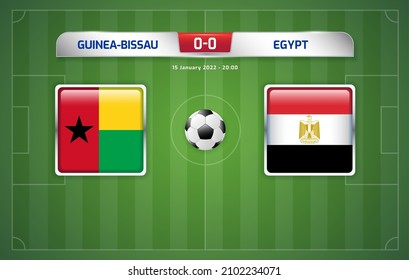 Guinea-bissau vs Egypt scoreboard broadcast template for sport soccer africa tournament 2021 Group D and football championship in cameroon vector illustration - Shutterstock ID 2102234071