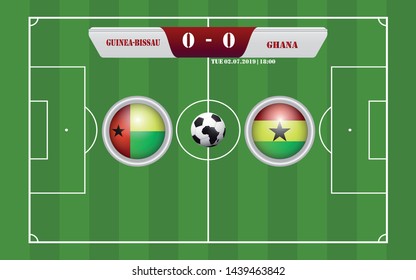 Guinea-Bissau vs Ghana scoreboard broadcast template for sport soccer africa tournament 2019 Group F and football championship in egypt vector illustration