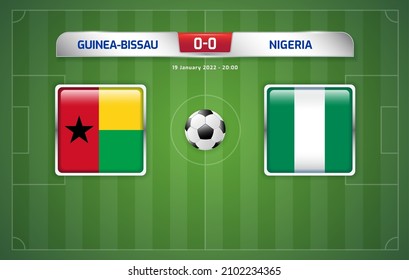 Guinea-bissau vs Nigeria scoreboard broadcast template for sport soccer africa tournament 2021 Group D and football championship in cameroon vector illustration