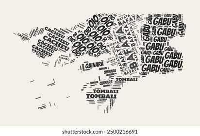 Guinea-Bissau Word Cloud. Country with regions division. Guinea-Bissau typographic text clouds vector image design. Vintage gazette style country shape image. Stylish vector illustration.