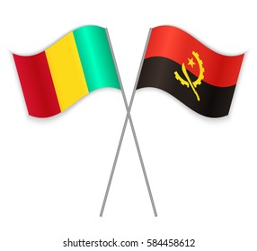 Guinean and Angolan crossed flags. Guinea combined with Angola isolated on white. Language learning, international business or travel concept.