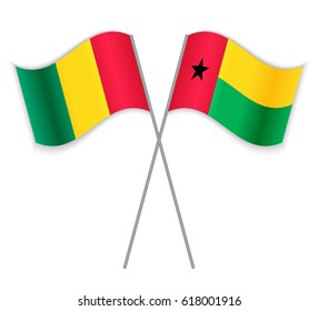 Guinean and Bissau-Guinean crossed flags. Guinea combined with Guinea-Bissau isolated on white. Language learning, international business or travel concept.