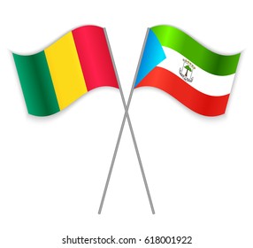 Guinean and Equatorial Guinean crossed flags. Guinea combined with Equatorial Guinea isolated on white. Language learning, international business or travel concept.