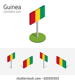 Guinean flag (Republic of Guinea), vector set of isometric flat icons, 3D style. African country flags. Editable design elements for banner, website, presentation, infographic, poster, map. Eps 10