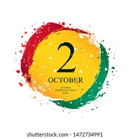 Guinean flag in the shape of a circle. October 2 - Guinea Independence Day. Vector illustration on a white background. Brush strokes are drawn by hand.