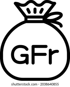 Guinean franc cash bag vector illustration . Editable stoke.