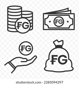 Guinean Franc icons set money icon vector image on transparent background (PNG).