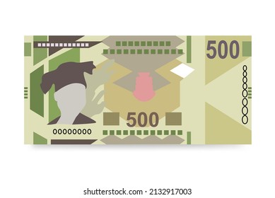 Guinean Franc Vector Illustration. Guinea money set bundle banknotes. Paper money 500 GNF. Flat style. Isolated on white background. Simple minimal design.