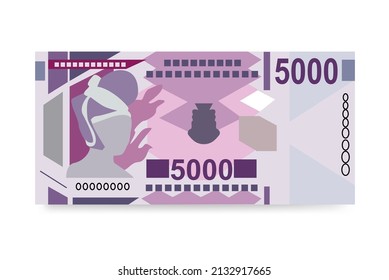 Guinean Franc Vector Illustration. Guinea money set bundle banknotes. Paper money 5000 GNF. Flat style. Isolated on white background. Simple minimal design.