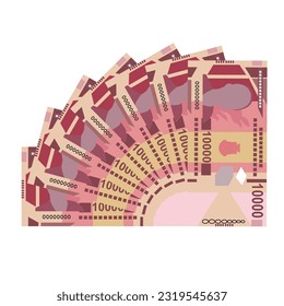 Guinean Franc Vector Illustration. Guinea money set bundle banknotes. Paper money 10000 GNF. Flat style. Isolated on white background. Simple minimal design.