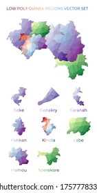 Guinean low poly regions. Polygonal map of Guinea with regions. Geometric maps for your design. Trendy vector illustration.