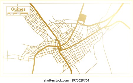 Guines Cuba City Map in Retro Style in Golden Color. Outline Map. Vector Illustration.