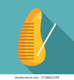 Guiro percussion instrument with a scraper creating a rhythmic sound in a flat design illustration