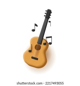 Guitar 3d illustration with notes, classic volume shape