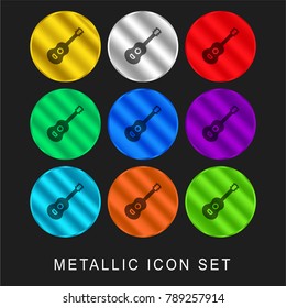 Guitar 9 color metallic chromium icon or logo set including gold and silver