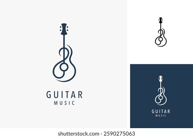 Guitar in abstract line logo symbol icon design illustration
