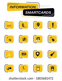 Guitar and accessories color vector icons on information smart cards for user interface design