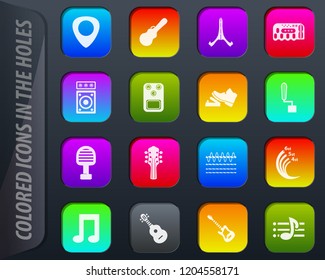 Guitar and accessories vector colored icons in the holes easily adapt to any background