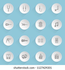 guitar and accessories web icons on light paper circles