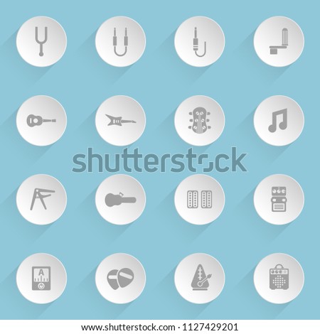 guitar and accessories web icons on light paper circles