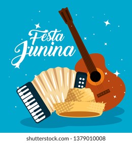 guitar with accordion and hat to festa junina