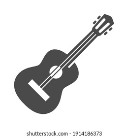 Guitar acoustic or electric bold black silhouette icon isolated on white. Ukulele, rock music equipment, tool pictogram, logo. Musical string instrument vector element for infographic, web.