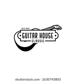 Logotipo acústico da guitarra no fundo branco 