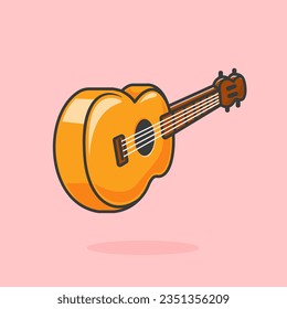 Guitar Acoustic Music Cartoon Vector Icon Illustration. Music Object Icon Concept Isolated Premium Vector. Flat Cartoon Style