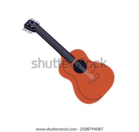 Guitar, acoustic music wooden instrument icon with wood fretboard. Classic string frets. Flat graphic vector illustration isolated on white background