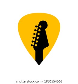 Guitar acoustic pick vector design icon flat logo. Mediator guitar music symbol headstock