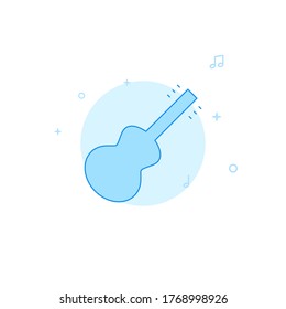 Guitar, acoustic guitar, six string guitar vector icon. Flat illustration. Filled line style. Blue monochrome design. Editable stroke. Adjust line weight.