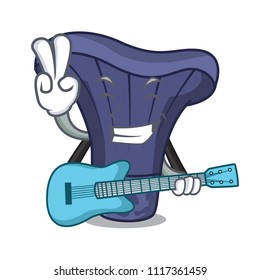 With guitar actarius indigo mushroom mascot cartoon