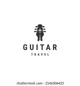 Guitar and aircraft music logo icon design template